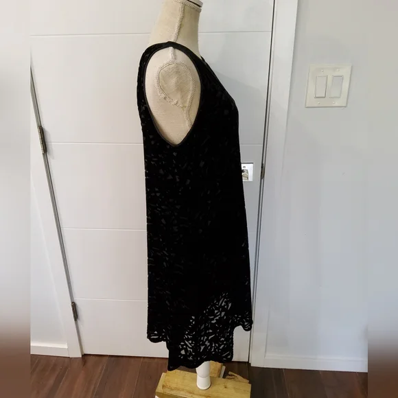 Eileen Fisher Black Velvet Vines Burnout Sleeveless Mini Dress Size M